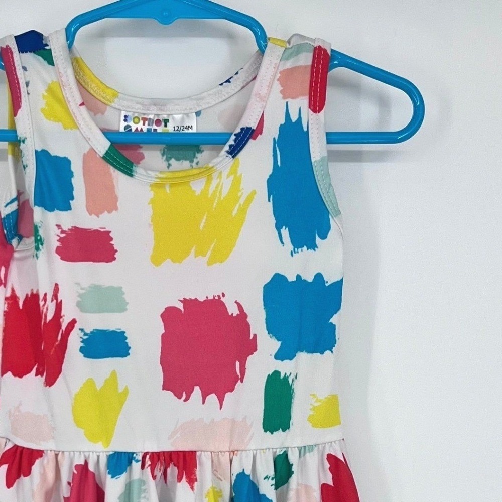 Dot Dot Smile Skater Dress Girls‎ 12/24M White Multi Color Abstract Brushstroke